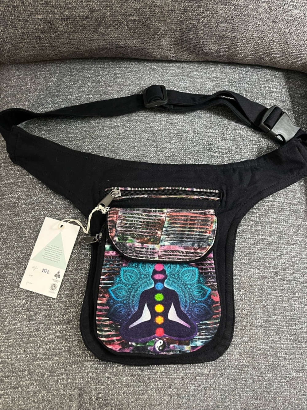 115–NWT Black Chakra Print Crossbody Waist Bag